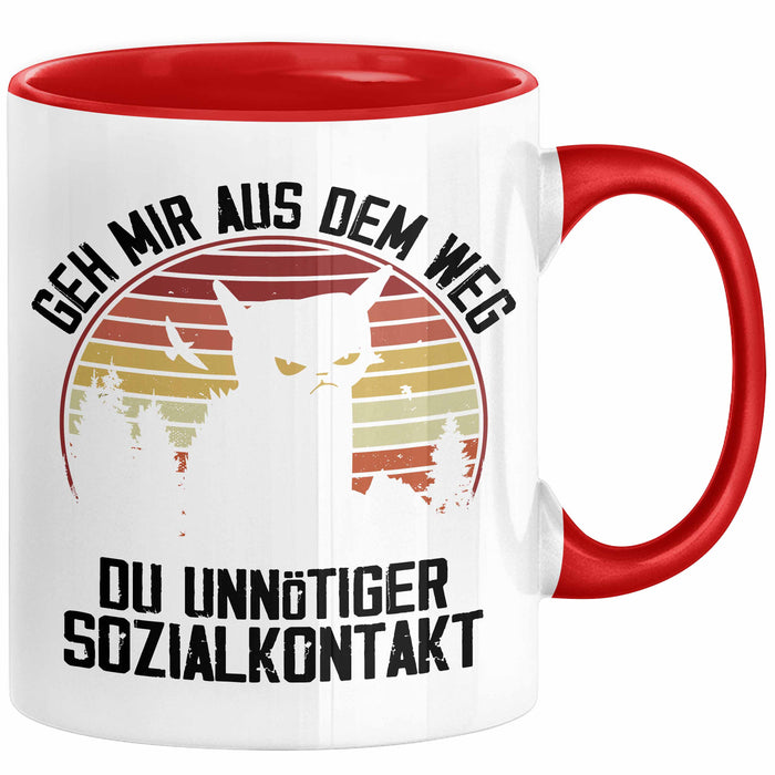 Lustige Tasse Geschenk Geh Mir Aus Dem Weg DU Unnötiger Sozialkontakt Kaffee-Becher Geschenkidee Frauen Sarkasmus Humor Rot Trendation