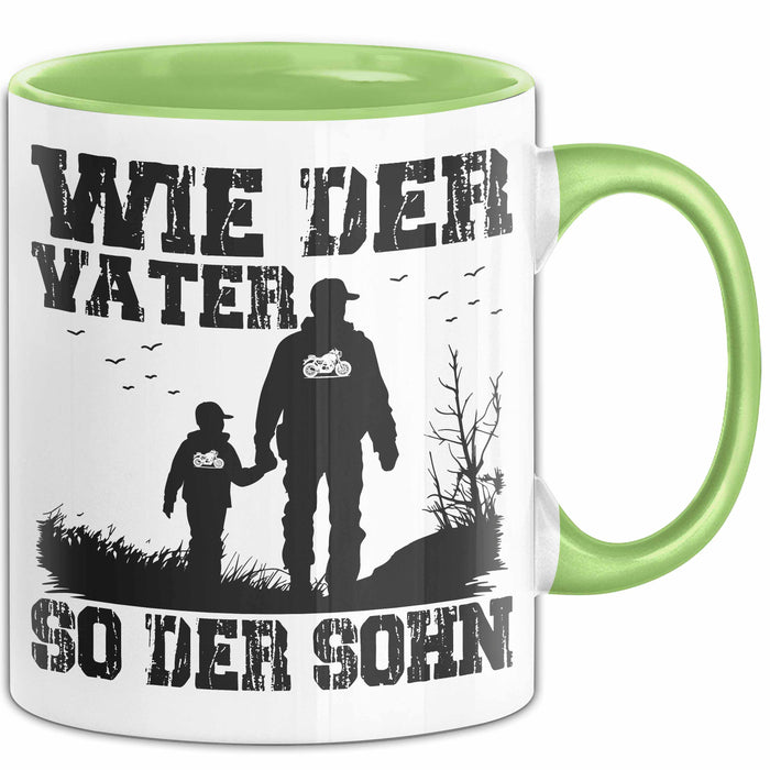 Vater Sohn Tasse Geschenk Lustige Geschenkidee Spruch Motorrad-Fahrer Grün Trendation