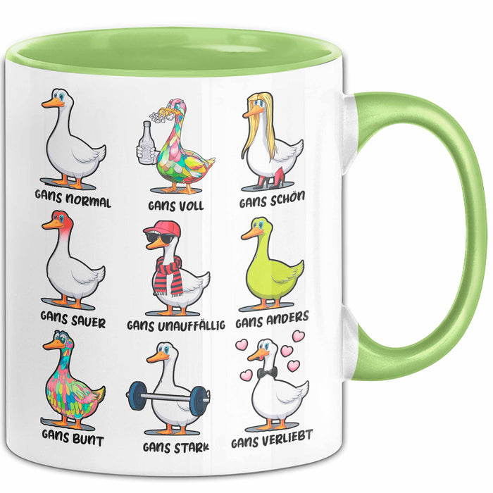 Gans Tier Gänse Bauer Tasse Becher Geschenk Lustige Geschenkidee Spruch Gänsearten Grün Trendation