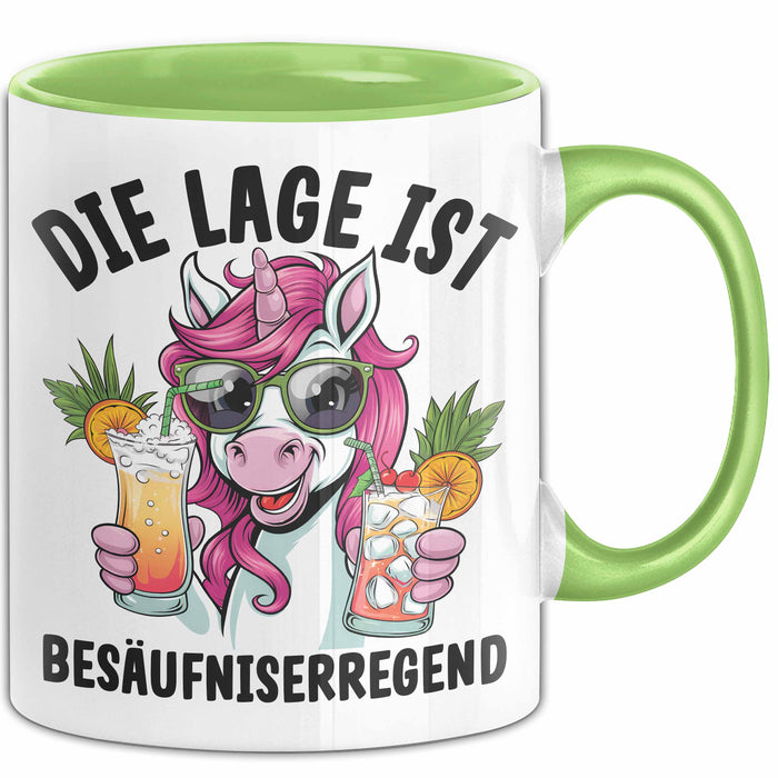 Humor Tasse Geschenk Die Lage Ist Besäufniserregend Geschenkidee Kaffee-Becher Grün Trendation