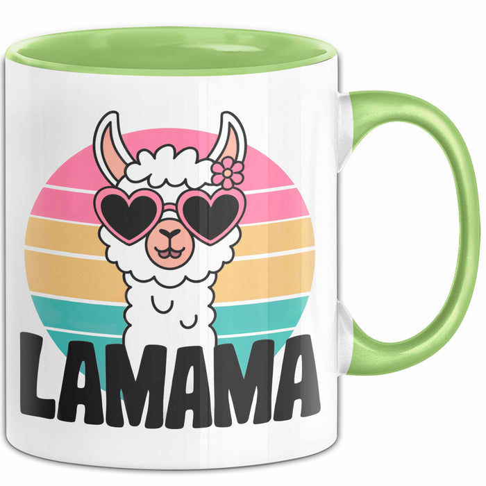 Lama Alpaka Mama Mutter Schwangerschaft Tasse Becher Geschenk Lustige Geschenkidee Spruch Lamama Grün Trendation