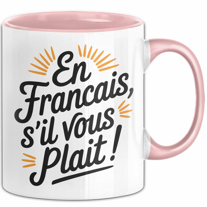 Französischlehrer Unterricht Tasse Geschenk Lustige Geschenkidee Spruch En Français S’Il Vous Plaît Rosa Trendation