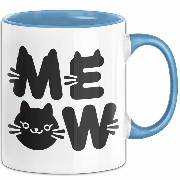Katzen Tierliebhaber Tasse Geschenk Lustige Geschenkidee Spruch Meow Blau Trendation