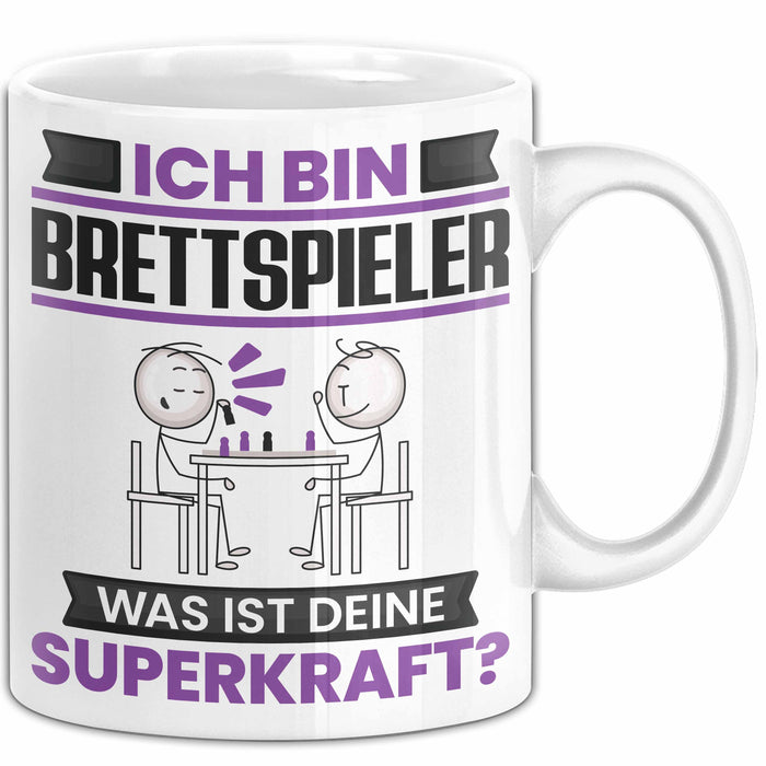Brettspieler Tasse Geschenk für Brettspieler Geburtstag Lustiger Spruch Kaffee-Becher Was Ist Deine Superkraft Weiß Trendation