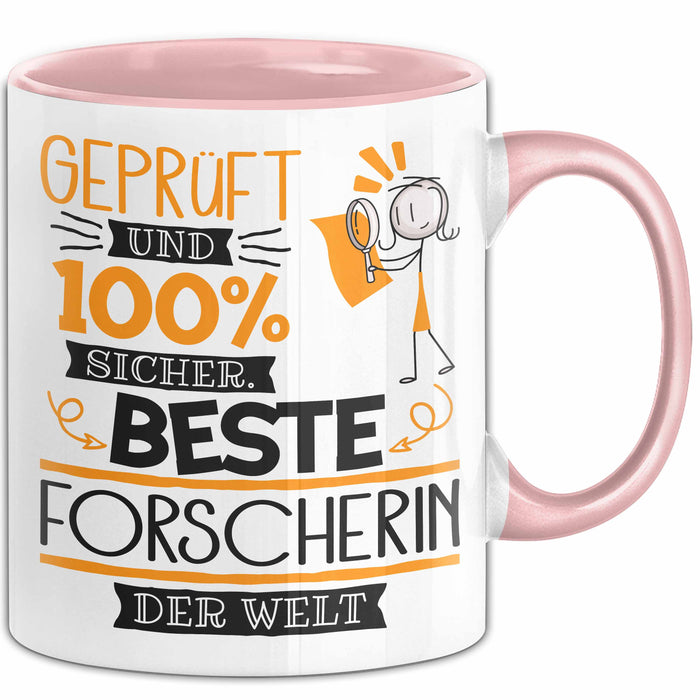 Beste Forscherin Der Welt Tasse Geschenk für Eine Forscherin Geprüft Und Sicher Geschenkidee Geburtstag Weihnachten Rosa Trendation