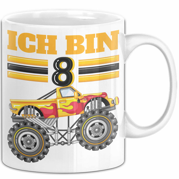 8. Geburtstag Geschenk Tasse Becher Jungs Trucks Geburtstagsgeschenk Ich Bin 8 Weiß Trendation