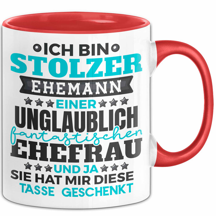 Ehemann Tasse Geschenk Ich Bin Stolzer Ehemann Geschenkidee Lustiger Spruch Becher Rot Trendation