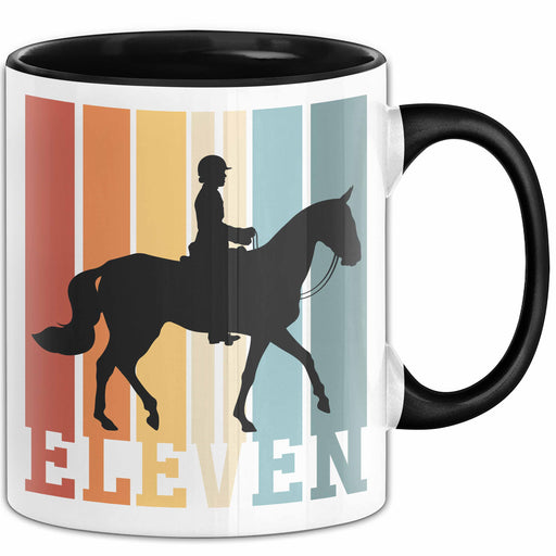 Tasse Geschenk Eleven Retro Pferd Spruch Lustiger Becher Schwarz Trendation