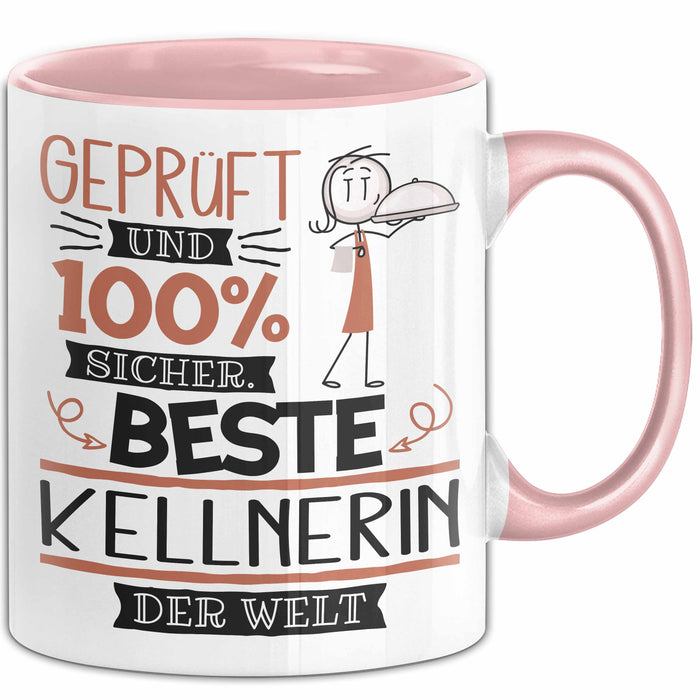 Beste Kellnerin Der Welt Tasse Geschenk für Eine Kellnerin Geprüft Und Sicher Geschenkidee Geburtstag Weihnachten Rosa Trendation