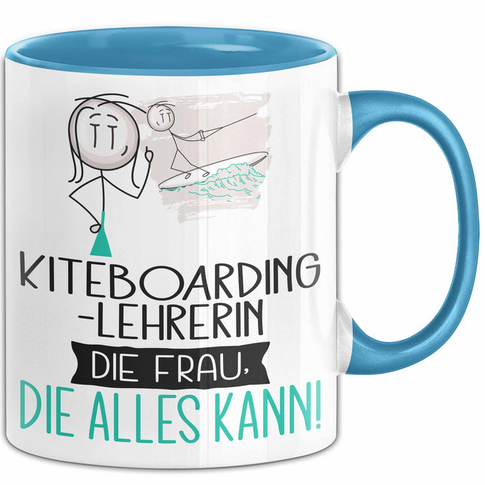 Kiteboarding-Lehrerin Geschenk Tasse Becher Die Frau Die Allen Kann Geschenkidee für eine Kiteboarding-Lehrerin Lustig Blau Trendation
