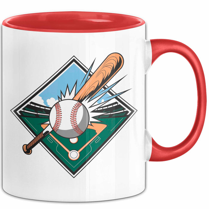 Baseballspieler Tasse Geschenkidee für Baseballliebhaber Rot Trendation