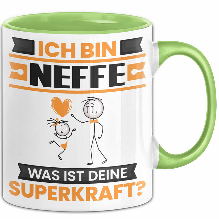Neffe Tasse Geschenk für Neffe Geburtstag Lustiger Spruch Kaffee-Becher Was Ist Deine Superkraft Grün Trendation