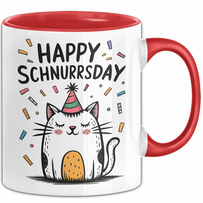 Geburtstagsfeier Katze Tasse Geschenk Lustige Geschenkidee Spruch Happy Schnurrsday Rot Trendation