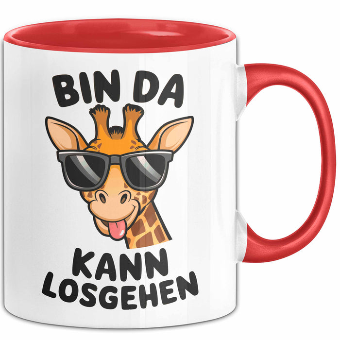 Sarkastische Giraffe Tasse Geschenk Lustige Geschenkidee Spruch Bin Da Kann Losgehen Rot Trendation