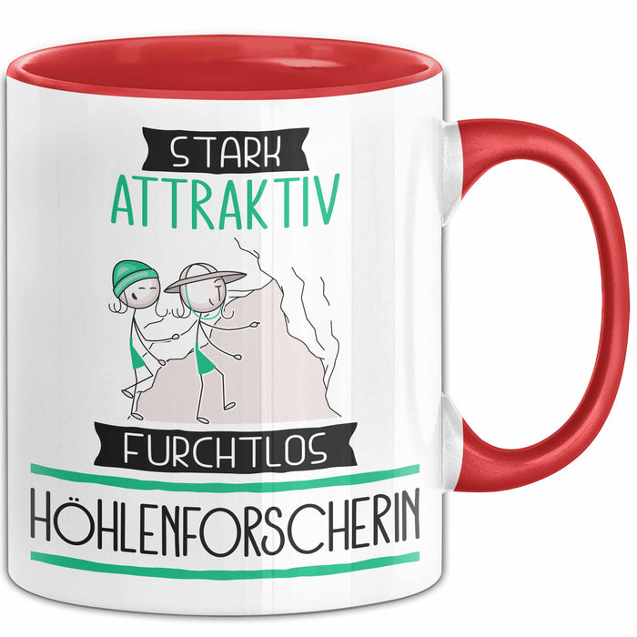 Höhlenforscherin Tasse Geschenk Becher Stark Attraktiv Furchtlos Höhlenforscherin Lustige Geschenkidee Rot Trendation