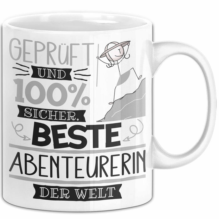 Beste Abenteurerin Der Welt Tasse Geschenk für Eine Abenteurerin Geprüft Und Sicher Geschenkidee Geburtstag Weihnachten Weiß Trendation