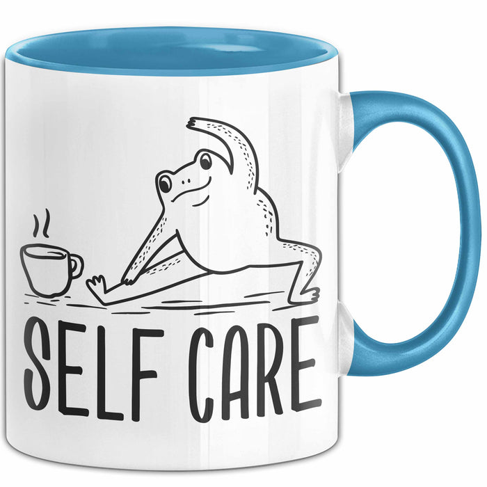 Frosch Tasse Geschenk Self Care Humor Geschenkidee Kaffee-Becher Blau Trendation