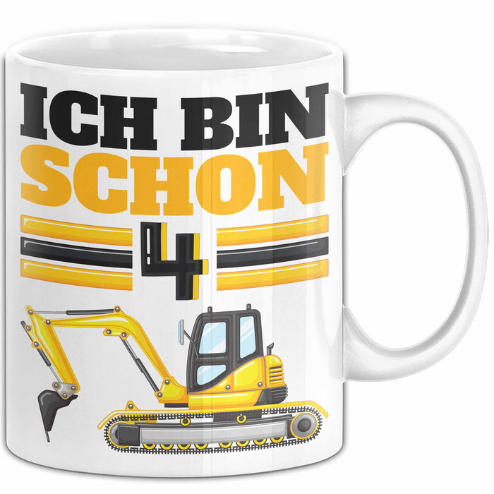 4. Geburtstag Geschenk Tasse Becher Jungs Bagger Ich Bin Schon 4 Weiß Trendation