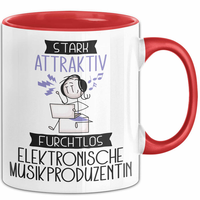 Elektronische Musikproduzentin Tasse Geschenk Becher Stark Attraktiv Furchtlos Elektronische Musikproduzentin Lustige Geschenkidee Rot Trendation