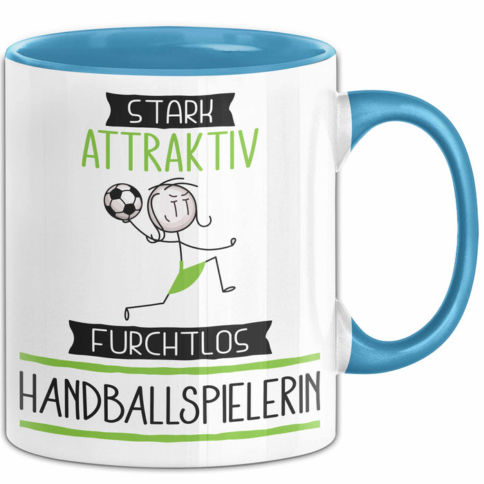 Handballspielerin Tasse Geschenk Becher Stark Attraktiv Furchtlos Handballspielerin Lustige Geschenkidee Blau Trendation