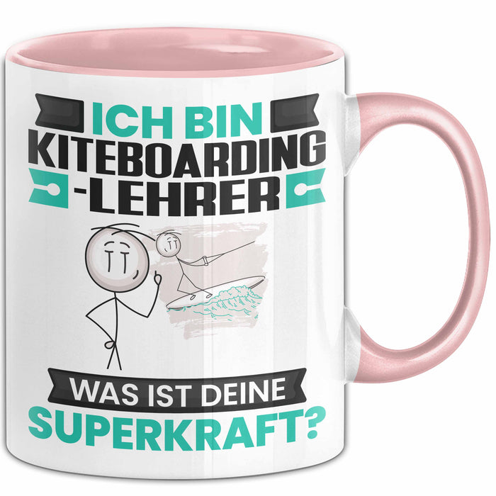 Kiteboarding-Lehrer Tasse Geschenk für Kiteboarding-Lehrer Geburtstag Lustiger Spruch Kaffee-Becher Was Ist Deine Superkraft Rosa Trendation
