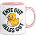 Gelbe Ente Tasse Geschenk Lustige Geschenkidee Spruch Ente gut alles gut Rosa Trendation