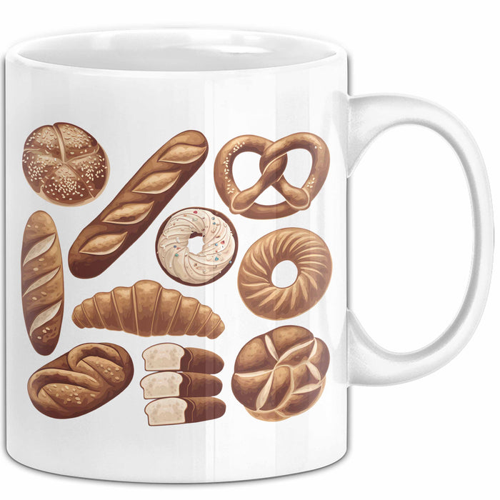 Arten Von Brot Tasse Geschenk Brotarten Baguette Croissant Bagel Kaffee-Becher Weiß Trendation