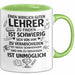 Unterricht Lehrer Wertschätzung Tasse Geschenk Lustige Geschenkidee Spruch Einen Wirklich Guten Lehrer Zu Finden Ist Schwierig Grün Trendation