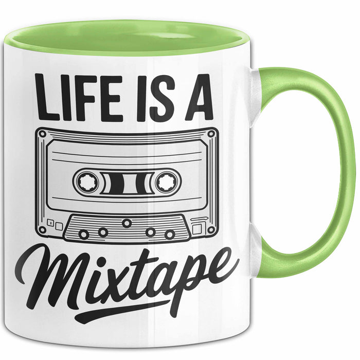 Retro Kassette Mixtape Tasse Geschenk Lustige Geschenkidee Spruch Das Leben Ist Ein Mixtape Grün Trendation