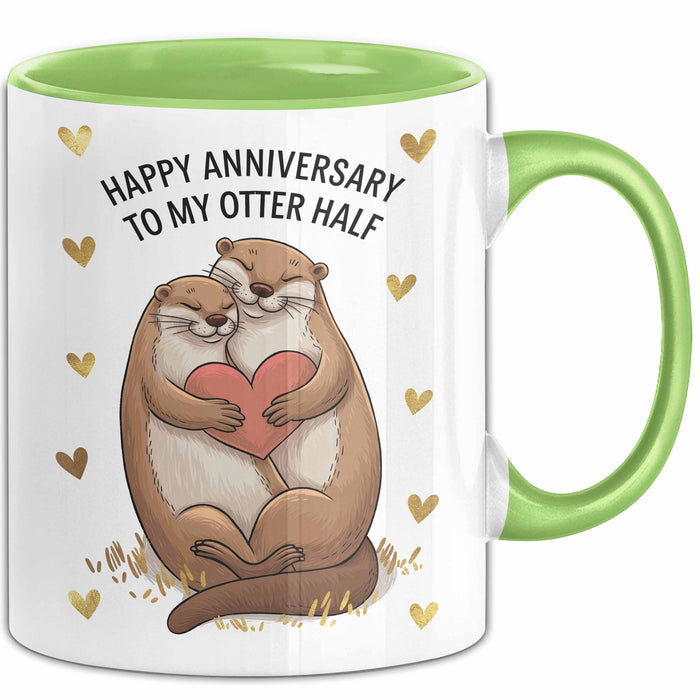 Romantisches Paar Jahrestagsfeier Tasse Geschenk Lustige Geschenkidee Spruch Alles Gute Zum Hochzeitstag Für Meine Otter Hälfte Grün Trendation