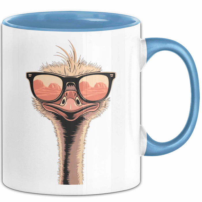 Strauß Vogel Sonnenbrille Tasse Geschenk Lustige Geschenkidee Spruch Blau Trendation