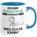 Karateka Geschenk Tasse Lustiger Spruch Ich Bin Karateka Warum Weil Ich Es Kann Geschenkidee Bester Karateka Geburtstag Kaffee-Becher Blau Trendation