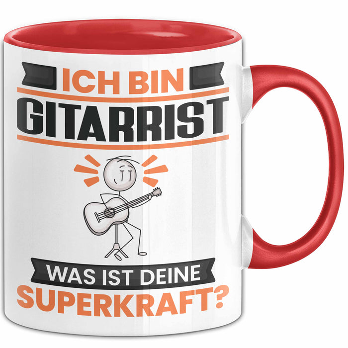 Gitarrist Tasse Geschenk für Gitarrist Geburtstag Lustiger Spruch Kaffee-Becher Was Ist Deine Superkraft Rot Trendation