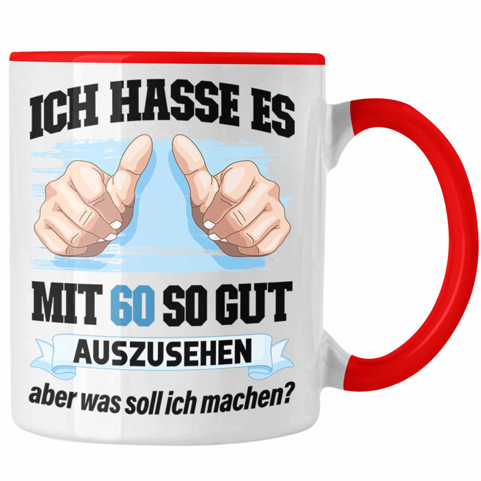 Trendation - 60. Geburtstag Tasse Frau Männer Geschenk 60er Geschenkidee 60 Mutter Vater Mann Frauen Lustig Geschenke Deko Rot Trendation
