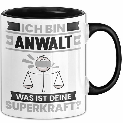 Anwalt Tasse Geschenk für Anwalt Geburtstag Lustiger Spruch Kaffee-Becher Was Ist Deine Superkraft Schwarz Trendation
