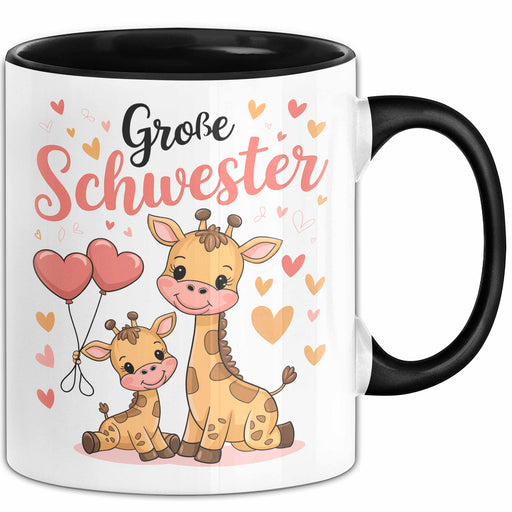 Big Sister Ältere Geschwister Schwestern Giraffe Tasse Becher Geschenk Lustige Geschenkidee Spruch Big Sister Schwarz Trendation