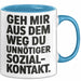 Antisozial Tasse Geschenk Unnoetiger Sozialkontakt Geschenkidee Lustig Sarkasmus Blau Trendation