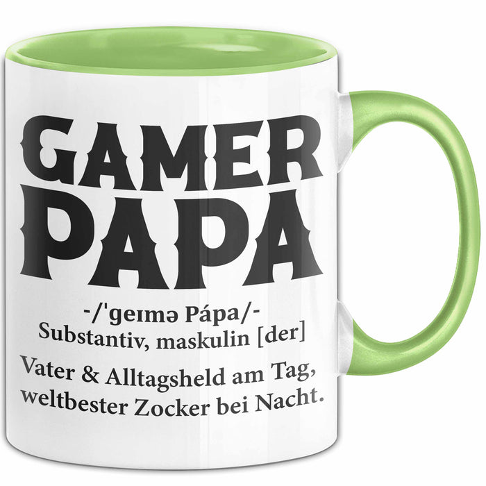 Spieler Papa Tasse Geschenk Lustige Geschenkidee Spruch Gamer Papa Grün Trendation