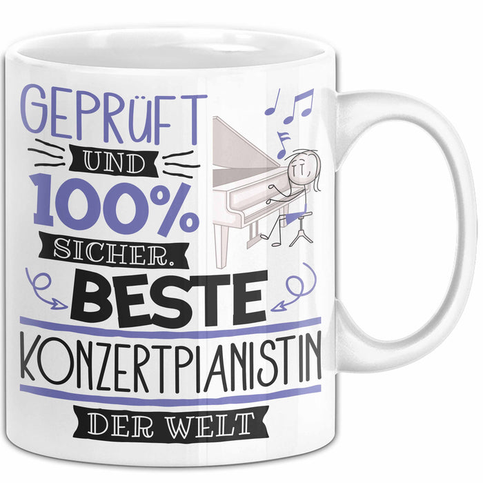 Beste Konzertpianistin Der Welt Tasse Geschenk für Eine Konzertpianistin Geprüft Und Sicher Geschenkidee Geburtstag Weihnachten Weiß Trendation