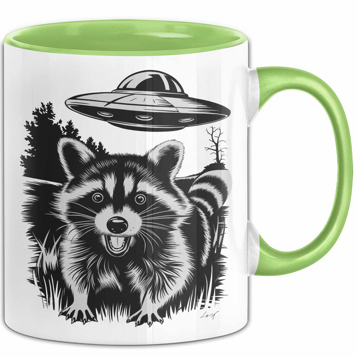UFO Aliens Tasse Geschenk Waschbär Alien Sci Fi Liebhaber Grün Trendation