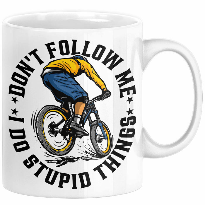 Mountainbike Tasse Geschenk für Mountainbiker Männer Geschenkidee MTB Mountainbike Berge MTB Don't Follow Me I Do Stupid Things Kaffee-Becher Weiß Trendation