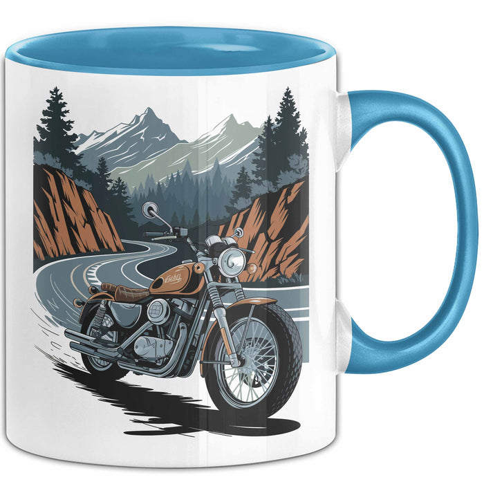 Motorradfahrer Tasse Geschenkidee für Biker Lustiger Spruch Blau Trendation