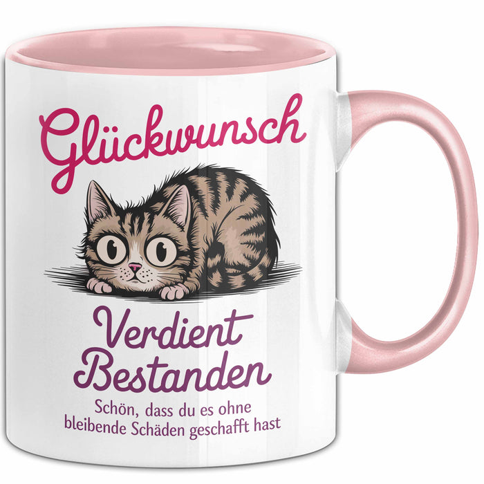 Schüler Abschluss Tasse Geschenk Lustige Geschenkidee Spruch Glückwunsch Verdient Bestanden Rosa Trendation