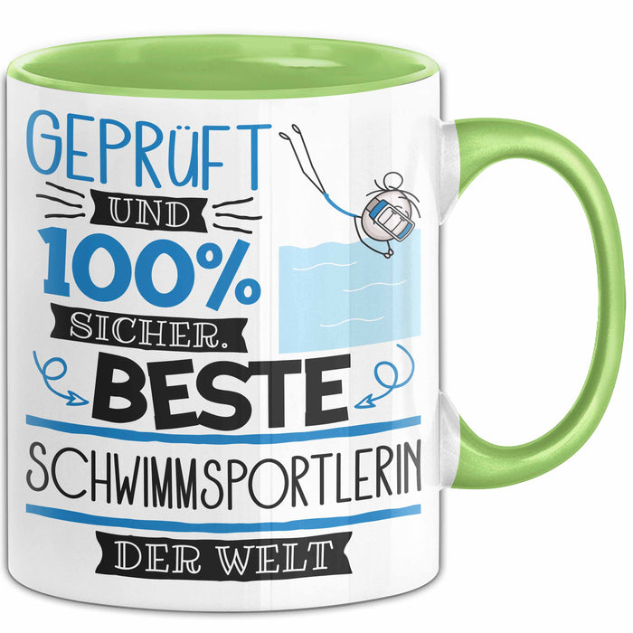 Beste Schwimmsportlerin Der Welt Tasse Geschenk für Eine Schwimmsportlerin Geprüft Und Sicher Geschenkidee Geburtstag Weihnachten Grün Trendation