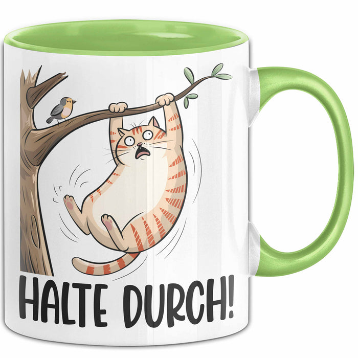 Katze Spatz Tasse Geschenk Grafik Halte Durch Geschenkidee Kaffee-Becher Grün Trendation