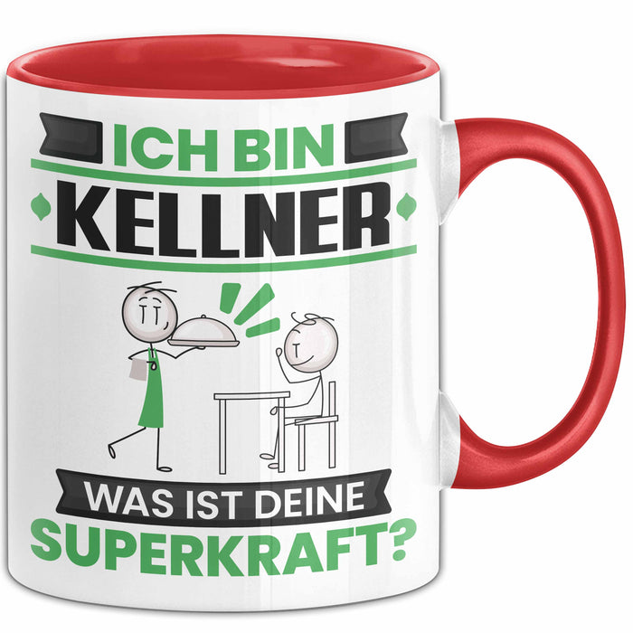 Kellner Tasse Geschenk für Kellner Geburtstag Lustiger Spruch Kaffee-Becher Was Ist Deine Superkraft Rot Trendation