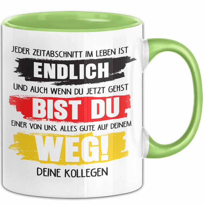 Office Arbeitskollege Tasse Geschenk Lustige Geschenkidee Spruch Alles Gute Auf Deinem Weg Deine Kollegen Grün Trendation