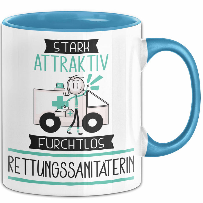 Rettungssanitäterin Tasse Geschenk Becher Stark Attraktiv Furchtlos Rettungssanitäterin Lustige Geschenkidee Blau Trendation