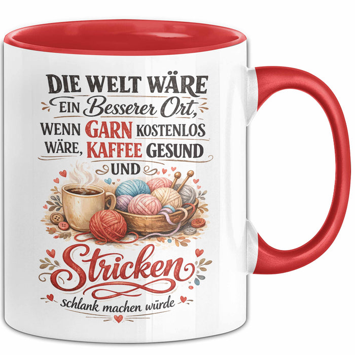 Stricken Tasse Geschenk Welt Waere Besser Wenn Garn Kostenlos Geschenkidee Rot Trendation