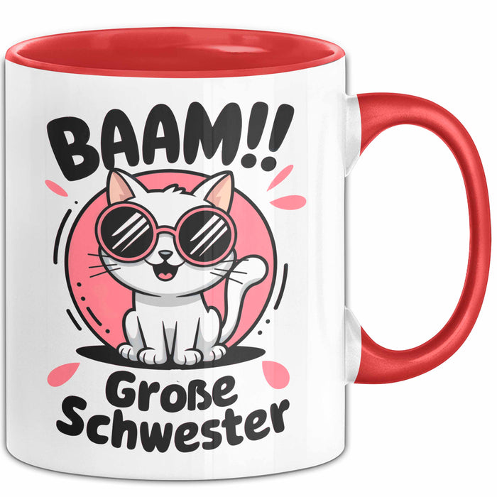 Big Sister Ältere Geschwister Schwestern Katze Tasse Becher Geschenk Lustige Geschenkidee Spruch Big Sister Rot Trendation
